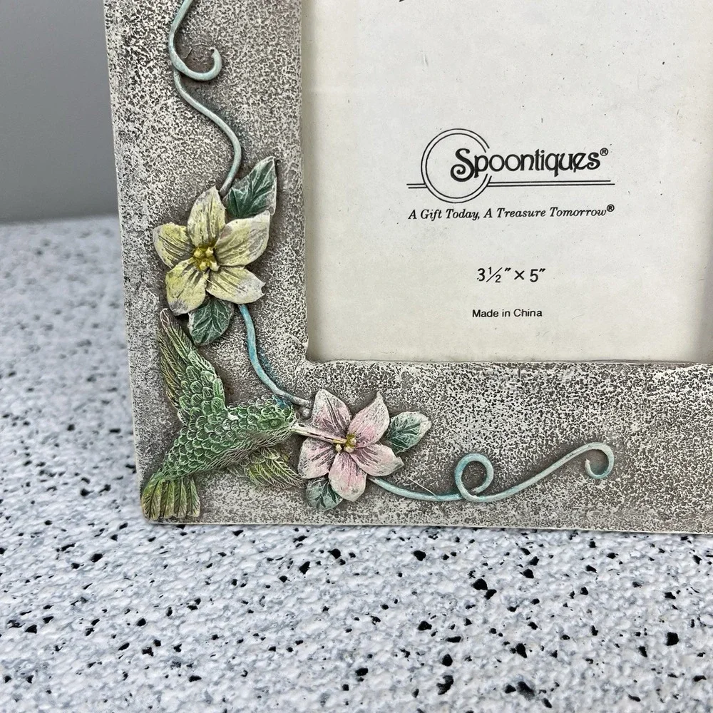 Spoontiques Hummingbird Flower Picture Photo Frame‎ Resin 3.5